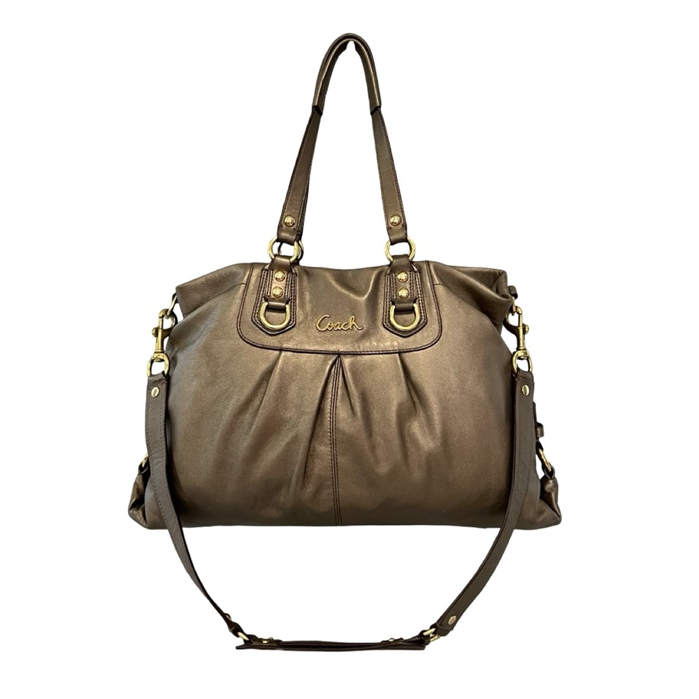 Coach Ashley Convertible Satchel Shoulder Bag in Pewter Leather & Gold Hardware